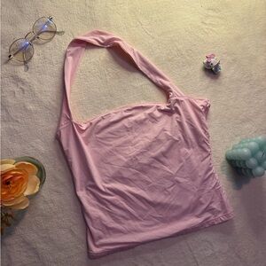 Baby Pink One-Shoulder Tank Top - Women's Casual Halter super soft